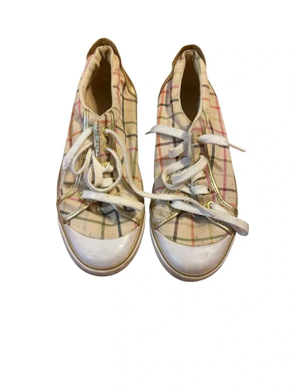 Coach Barrett Plaid Sneakers in Beige and Gold